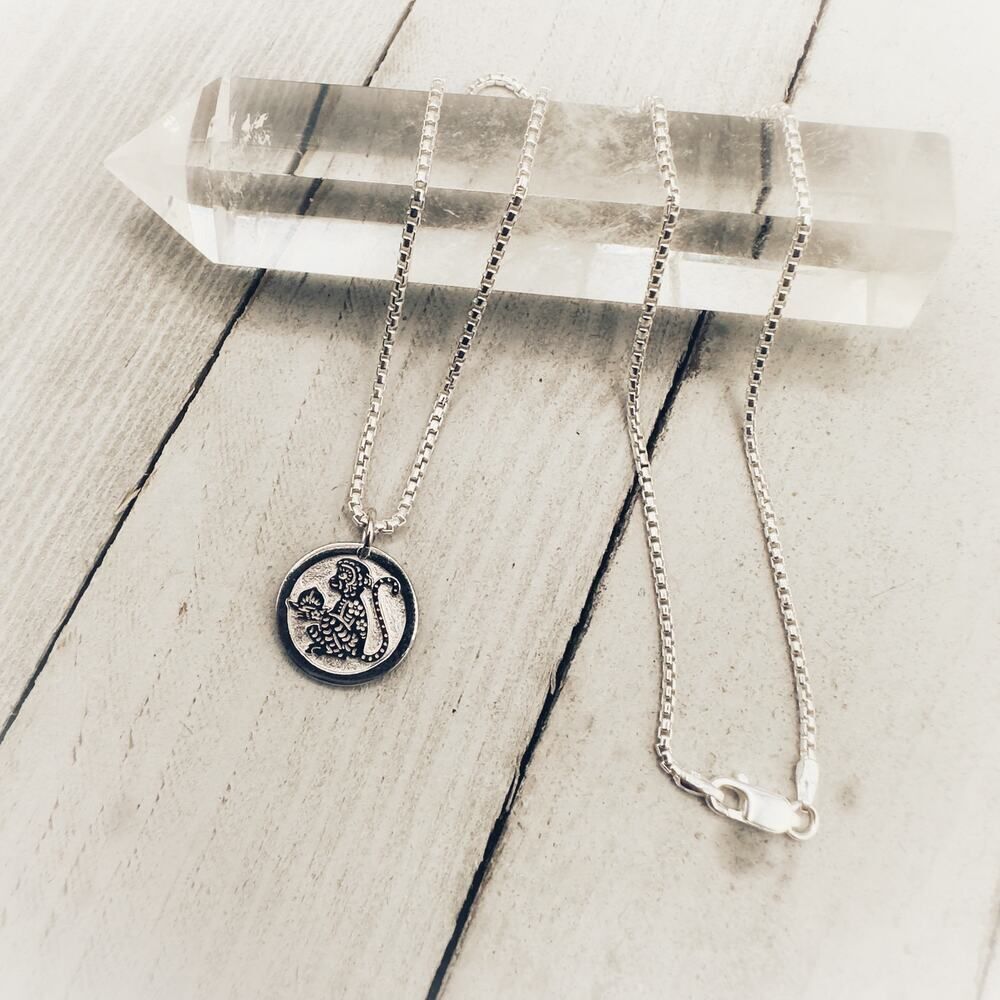 Chinese Zodiac Monkey Pendant Necklace Sterling Silver
